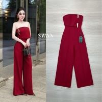 ราคา ป้ายAWANจั้มสูทเกาะอกสีแดงดีไซน์ท่อนบนตัดแบบโอเวอร์เลย์ แต่งด้านข้างด้วยเข็มกลัดทองทรงโบว์ดีเทลประณีตให้ดูหรูหรา (41727330130)
