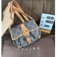 ราคา CELINE Paris Macadam crossbody Side chain leather Denim bag ของแท้ เซลีน ซีลีน กระเป๋าแบรนด์เนม มือสอง (25923358321)