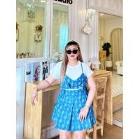 ราคา Big size ส่งไว ชุดเซ็ต2ชิ้น เสื้อเอี๊ยม+กระโปรงสั้นแฟชั่นสาวอวบอ้วน อก36-46 (26703381950)