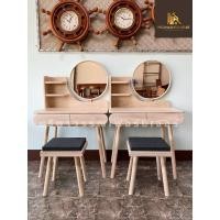 ราคา PF_Phrae | โต๊ะเครื่องแป้งไม้สักทรงแคปซูล สไตล์ญี่ปุ่น สีเสี้ยนขาว (เบาะผ้า) (25430097935)