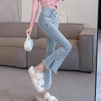 ราคา Suysuy พร้อมส่ง กางเกงยีนส์ ขายาว เอวสูง ปลายขาแต่งแหวก 2 ข้าง ประดับมุขน่ารักมาก รุ่น 2 กระดุม ผ้ายีนส์ยืด ใส่สบาย (28226179023)