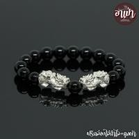 ราคา หินนิลดำ หินแบล๊คโอนิกซ์ Onyx ขนาด 10 มิล ปี่เซียะคู่ เงินแท้ 92.5% หินแท้ 100% หินนิลกาฬ หินสีดำ หินมงคล (5103984901)