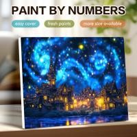 ราคา RUOPOTY สีทันสมัยตามตัวเลขบนผ้าใบ ระบายสีตามตัวเลข Starry Sky City Wall Art DIY Frame (43960736336)