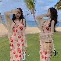 ราคา ชุดกระโปรงยาว เดรสสายเดี่ยว ชุดเดรสสายเดี่ยว ชุดเดรสสีขาวลายดอกเเดง ใส่ไปทะเล ใส่เที่ยว (19365332707)