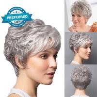 ราคา แฟชั่นใหม่สุภาพสตรีวิกผมผู้หญิงวิกผมสั้นเงินสีเทาผมหยิกวิกผมธรรมชาติ ค9พี3 (43616757178)