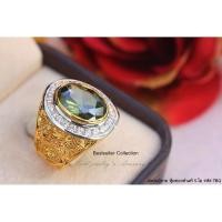 ราคา แหวนพลอยเขียวส่องประดับเพชร CZ แท้ชุบทอง 5 ไมครอน ตัวเรือนข้างลายมังกร (4509252645)