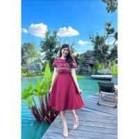 ราคา เดรสผ้าไทยสีแดงป้ายRainning brand (23363020179)