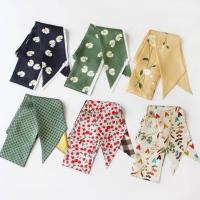 ราคา 100% Mulberry silk ผ้าพันคอยาวเล็กๆ ผูกคอ ผ้าไหมบริสุทธิ์ Flora ผูกผม ริบบิ้นขนาดเล็กสําหรับกระเป๋า (26413059773)