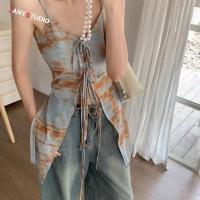 ราคา เสื้อสายเดี่ยว ลายสัดย้อมสีสันสดใส ดีเทลผูกด้านหน้า ปรับระดับได้ (24070393747)