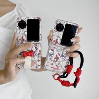 ราคา เคสโทรศัพท์แบบพับได้สําหรับ Oppo Find N2 N3 Flip Cute KT Cat Bow Ring Buckle Hard TPU เคสโทรศัพท์ (29457218519)