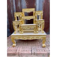 ราคา โต๊ะหมู่บูชา หมู่ 7 หน้า 8 งานร่องสีแกะสลักปิดทองลายดอก ลายพิกุล โต๊ะหมู่บูชา งานไม้สน (41452603823)