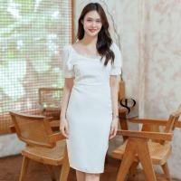 ราคา ชุดเดรสออกงานสีขาว ทรงเข้ารูป แขนสั้น เรียบหรูดูแพง สวยดูดี แบบสวยทันสมัย ใส่ออกงาน งานราตรี ไปงานแต่งกลางคืน (20982569459)