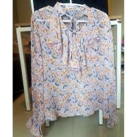 ราคา เสื้อชีฟองลายดอกระบายช่วงอก ผูกโบว์สองชั้น แขนอัดพลีท (2133823879)