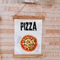 ราคา ป้ายผ้าดิบ ผ้าดี พิมพ์ลาย 30*40 cm พร้อมไม้ไผ่+เชือกแขวน Pizza004 อาหาร ขนม ธงประดับ (28288529351)