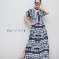 ราคา Maxidress เดรสลายขนนก Mirrorsister เดรส dress ชุดราตรี ชุดไปงาน ชุดสาวอวบ เดรสผู้หญิง oversize (484592632)