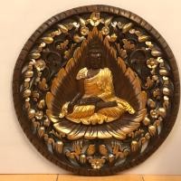 ราคา ไม้สัก แกะสลัก ลายพระพุทธรูป ปัดสีทองขาว ทรงกลม ขนาด 60x60 cm. งานไม้สัก พระพุทธรูปไม้แกะสลัก ไม้ฉลุ ไม้แกะสลักติดผนัง (23826299320)