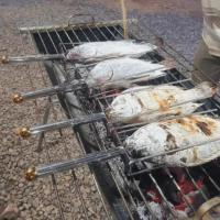 ราคา [สแตนเลสเกรดอาหาร] เหล็กย่างปลาเผา เหล็กเสียบปลา ทนต่ออุณหภูมิสูง เสียบปลานิล 46*8.5*4.5cm อุปกรณ์ย่างปลา ที่ย่างปลาเผา (50452761576)