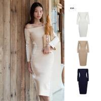 ราคา PETCHPLOY - Eva Dress เดรสแขนยาว กระโปรงคลุมเข่า ทรงพอดีตัว เปิดไหล่ ตกแต่งดีเทลจับจีบย่น (28829183646)