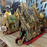 ราคา ศาลพระภูมิ ไม้สัก หลังคากาแล 2ชั้น สีทองโบราณแต่งเส้นประดับกระจกหลากสี 2ไซส์ ศาลตายาย ศาลเจ้าที่ (40809253356)