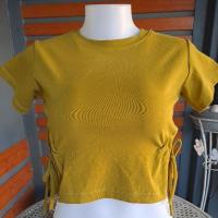 ราคา เสื้อครอปแฟชั่นรูดข้างผูกโบว์หน้าหลังผ้ายูนิโคล่ (29069000070)
