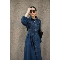 ราคา เดรสยีนส์เข้ม เดรสยีนส์คอปกแขนยาว (23917282712)