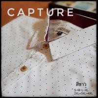 ราคา เสื้อเชิ้ตแขนสั้น คอปก ผ้า Oxford ลายจุดสองสี สีขาว มีถึงไซส์ 4XL (3111737949)