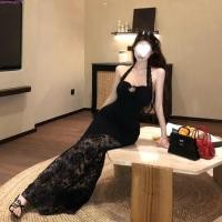 ราคา ชุดเดรสยาวแบบเซ็กซี่ไม่มีหลังลูกไม้สไตล์ฝรั่งเศส สีดำ ลายดอกกุหลาบ ชุดราตรีผู้หญิง (45053896914)