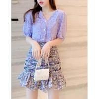 ราคา ✨เสื้อลูกไม้คอวี แต่งกระดุมมุกด้านหน้า สไตส์สาวเกาหลี งานนำเข้า✨ (6657440814)