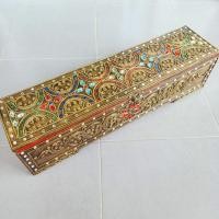 ราคา หีบเก็บพระธรรม กล่องเก็บพระธรรม ทำจากไม้ เดินเส้น สีทองเก่าโบราณ หน้ากว้าง 50 x ลึก 12 x สูง 14 ซม. (16898802993)