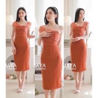 ราคา Maya : XL ชุดออกงาน เดรสปาดไหล่ แต่งผ้ามุ้ง ราตรี เดรสสาวอวบ สีส้ม (28565046616)