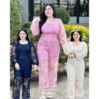 ราคา ชุดจั๊มสูทขายาวสาวอวบ ซิปหน้า ลายดอกลิลลี่ อก 38-46" (25828585572)