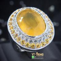 ราคา แหวนบุษราคัม แหวนล้อมเพชร แหวนเงินแท้ 92.5% ชุบทองคำขาว ประดับ พลอยบุษราคัมแท้ ตกแต่ง เพชรSwiss YTG (27623419244)