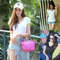 ราคา เสื้อคอวีผ้าเรย่อนป้ายTOPSHOP (2565724820)
