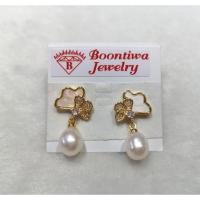 ราคา ต่างหูเงิน​แท้​ชุปทอง ต่างหู​มุกแท้​มุกสีขาวธรรมชาติ แบบห้อยตุ้งติ้ง (7656512263)