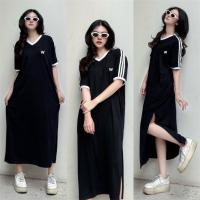 ราคา เดรสคอวีแขนสั้นทรงปล่อยแบบoversize (29227593333)