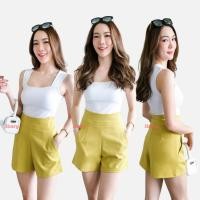 ราคา (SALEหลุดQC)กางเกงขาสั้นเอวสูงเก็บหน้าท้องผ้าโรเชฟ (14613122685)