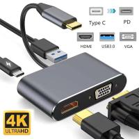 ราคา อะแดปเตอร์ฮับ USB C เป็น HDMI VGA OTG 4 in 1 4k HDMI และ PD ชาร์จเร็ว USB C เป็น HDMI VGA USB Type C (22082084316)