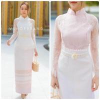 ราคา Vshop #4843 ชุดไทยประยุกต์ เสื้อลูกไม้+กระโปรง ชุดไปงานเต่ง ชุดไปทำบุญ (16186708074)