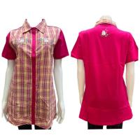 ราคา เสื้อแตงโม คอปก ตัวยาว กระดุมผ่าตลอด ลายสก็อต สีชมพู ปักแมว Size M (ป้ายราคา 650 บาท) (28911137712)