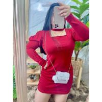 ราคา สาวอวบ เดรสสาวอวบ เดรสเว้าอกแขนยาว เดรสตรุษจีน (4178078537)