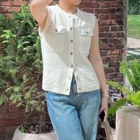 ราคา N4CF Sandr*** White Round Neck Slim Fit2025Spring and Summer New Women's Sleeveless Short Thin Knitted Top (52401642407)