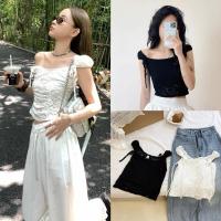ราคา เสื้อครอปลูกไม้ลายดอกไม้ลายนูน 2 ชั้น พร้อมผูกโบว์ปาดไหล่ เสื้อหน้าร้อนผู้หญิง SUNY TOP, Lipeo.store (26380953186)
