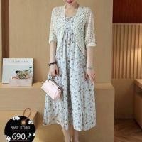 ราคา ชุดคลุมท้องสีฟ้าอ่อนลายดอกไม้ คนไม่ท้องก็ใส่ได้จ้า (1158520180)