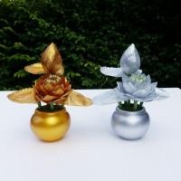 ราคา แจกันดอกบัวเงินบัวทองประดิษฐ์ ทำจากผ้า ขนาดเล็ก แพค 1 คู่ (2776307202)