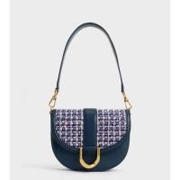 ราคา ส่งต่อ กระเป๋า Charles&Keith รุ่น Gabine Tweed Saddle Bag - Navy ใหม่ แท้ (25584638393)
