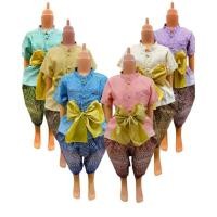 ราคา ชุดไทยเด็กชายเสื้อผ้าฝ้ายโจงกระเบนพิมพ์ทองแถมผ้าผ้าคาดเอว (40912444345)