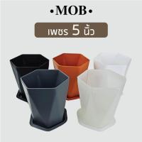 ราคา MOB กระถางเพชร 5 นิ้ว พร้อมจานรอง กระถางทรงสูง กระถาง 6เหลี่ยม หกเหลี่ยม (13830734149)