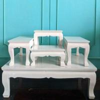 ราคา โต๊ะหมู่บูชาพระชุดจิ๋ว 5x4 ไม้ทุเรียน สีขาวสวยสะอาดตา ราคาถูกที่สุด (5136341507)