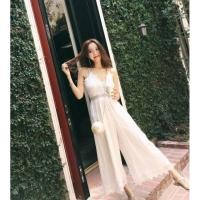 ราคา ⚡️ จั๊มสูทสายเดี่ยว สีขาว จั๊มสูทสีขาว จั๊มสูาขายาว ⚡️ (2843556143)