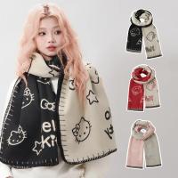 ราคา [มีสินค้า] ผ้าพันคอ Hello Kitty ผ้าคลุมไหล่/ผ้าพันคอถัก สลับด้านได้ | ของแท้ 100% (53402800962)